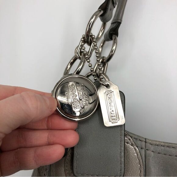 Coach RARE Mia Inlaid C Maggie Hobo Bag #15770 Gray Silver Leather - Picture 2 of 16